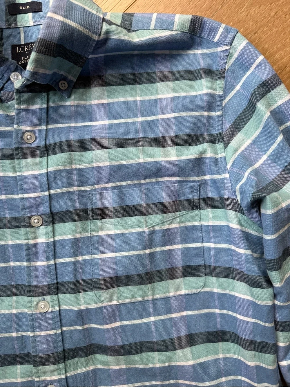 J. Crew Blue and Green Plaid Button-Down Shirt with Collar